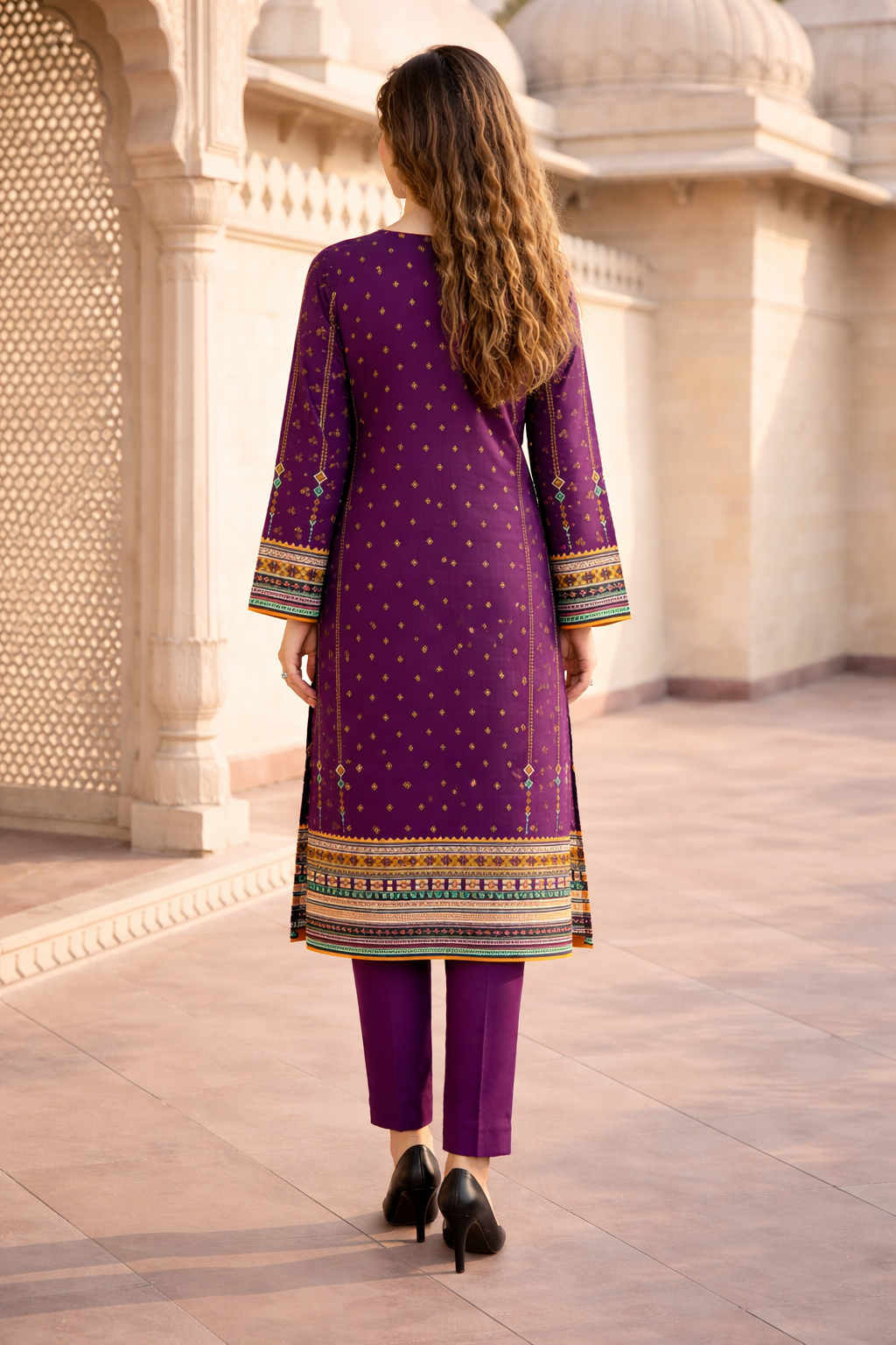 Purple Soft Lawn Printed Summer Dress