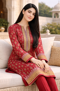 Light Red Printed Summer Dress Material