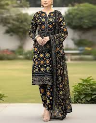Aneela Black 3Pc Embroidered Chunri Lawn Dress