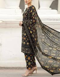 Aneela Black 3Pc Embroidered Chunri Lawn Dress