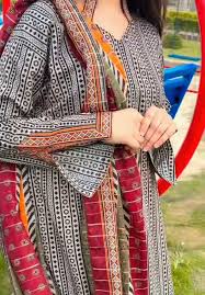New -8% 3 Piece Printed Beige & Black Color Lawn Unstitched Suit